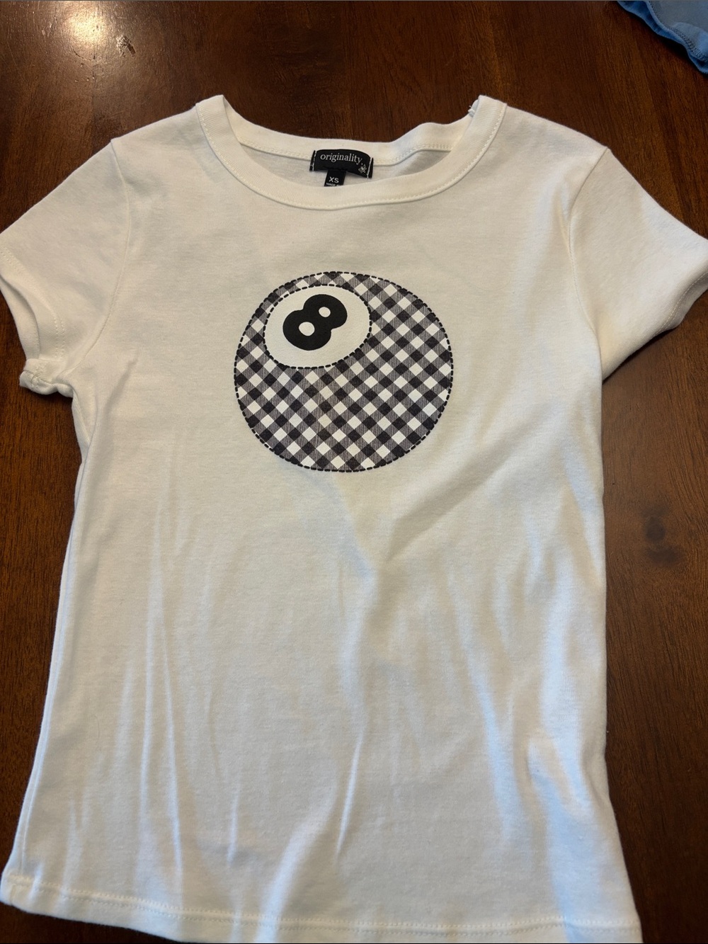 Originality Girls' White Short-Sleeve 8-Ball Gingham Graphic Tee